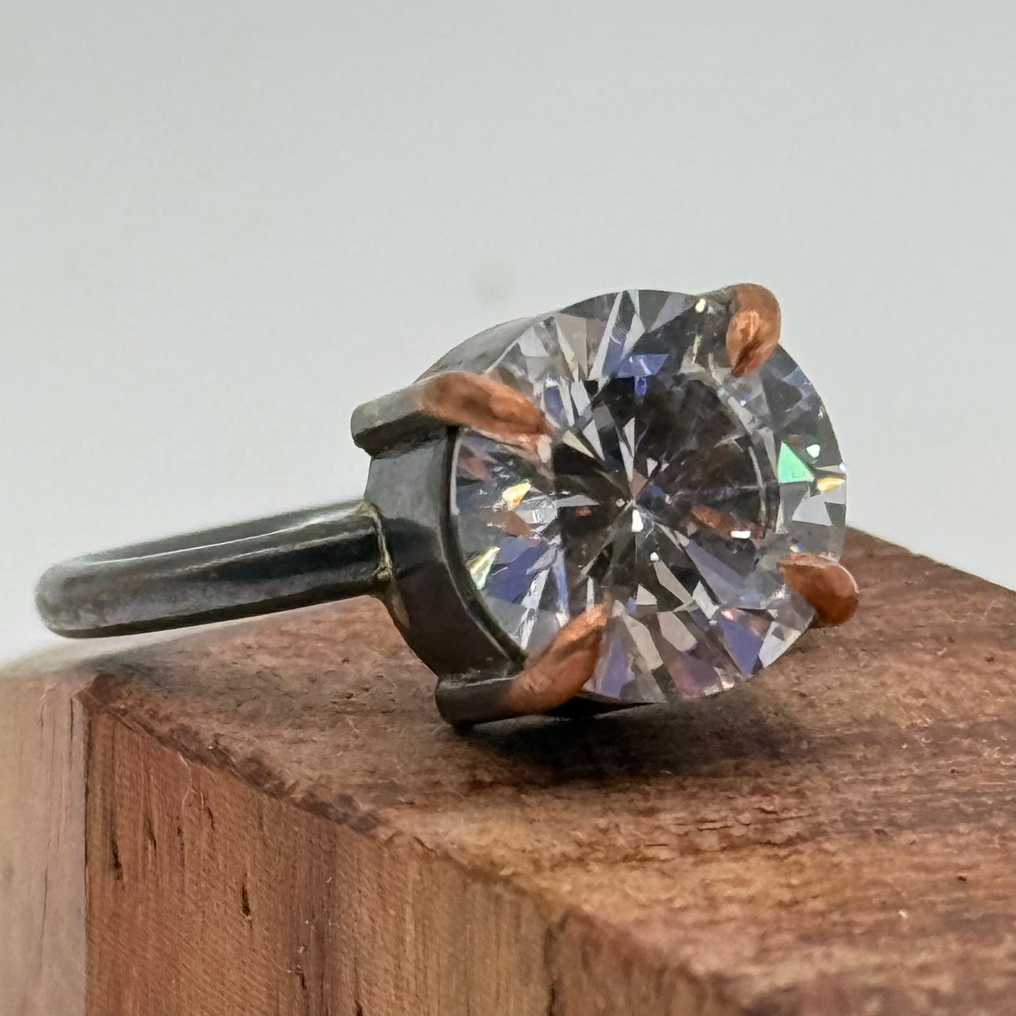 Big CZ Copper Prongset Ring