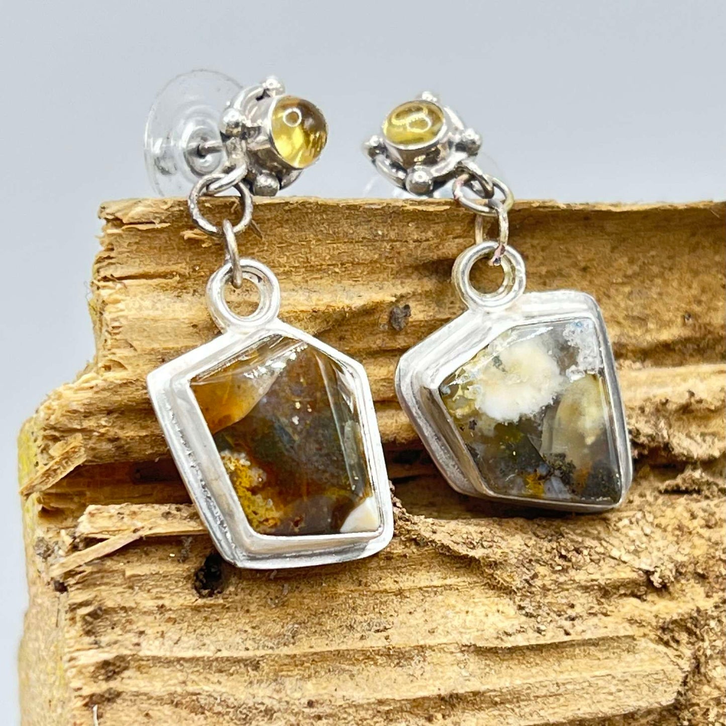 Marcasite Plume Agate Earrings