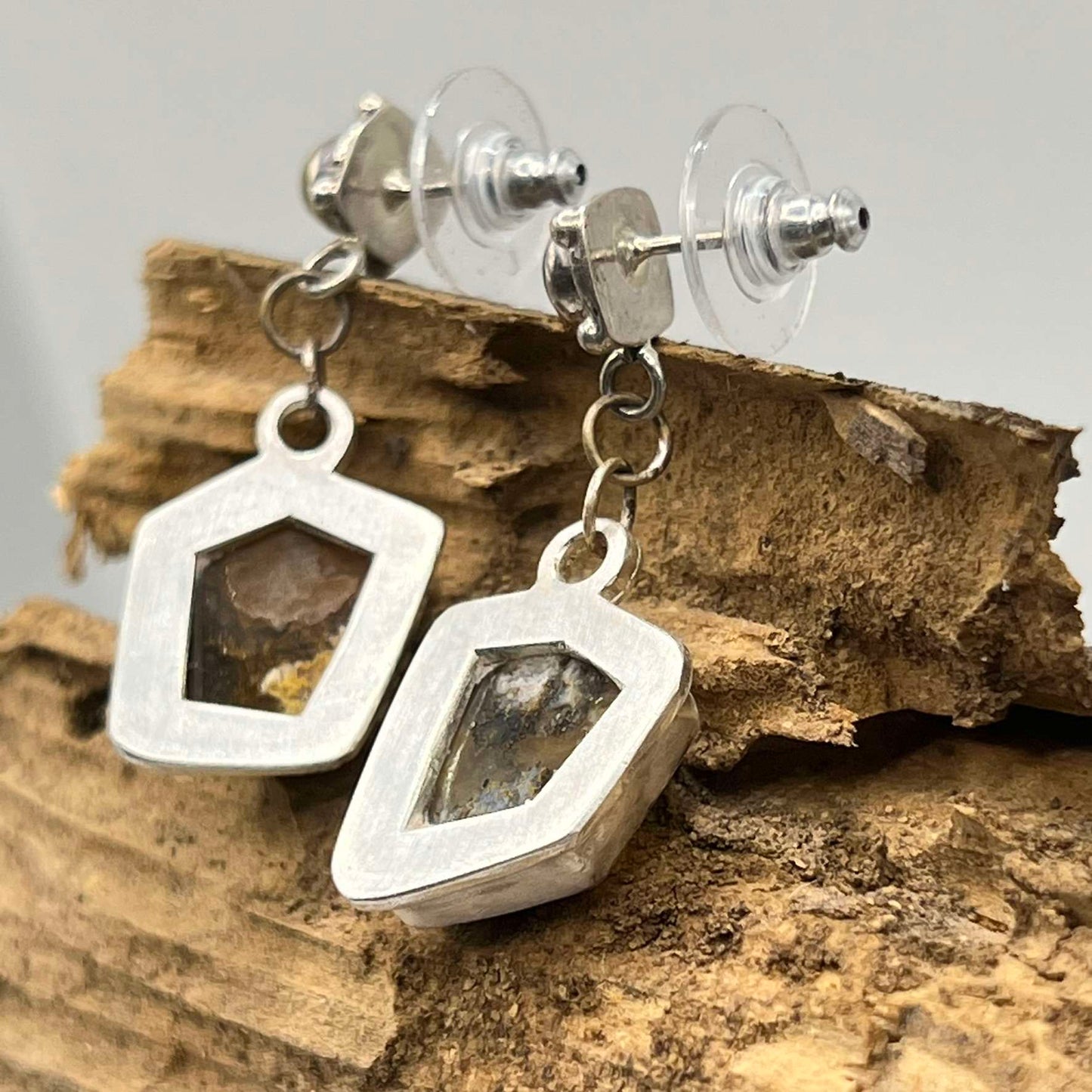 Marcasite Plume Agate Earrings