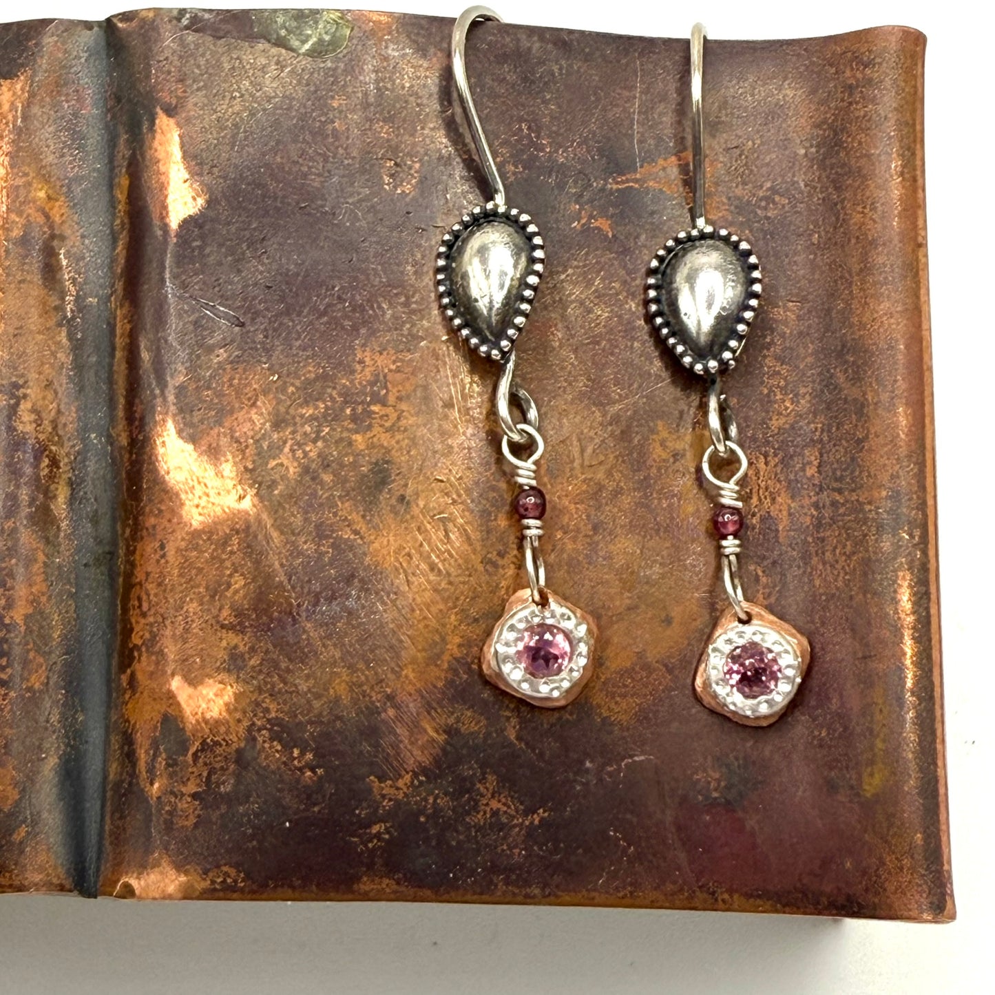 Pink, Silver and Copper Earrings