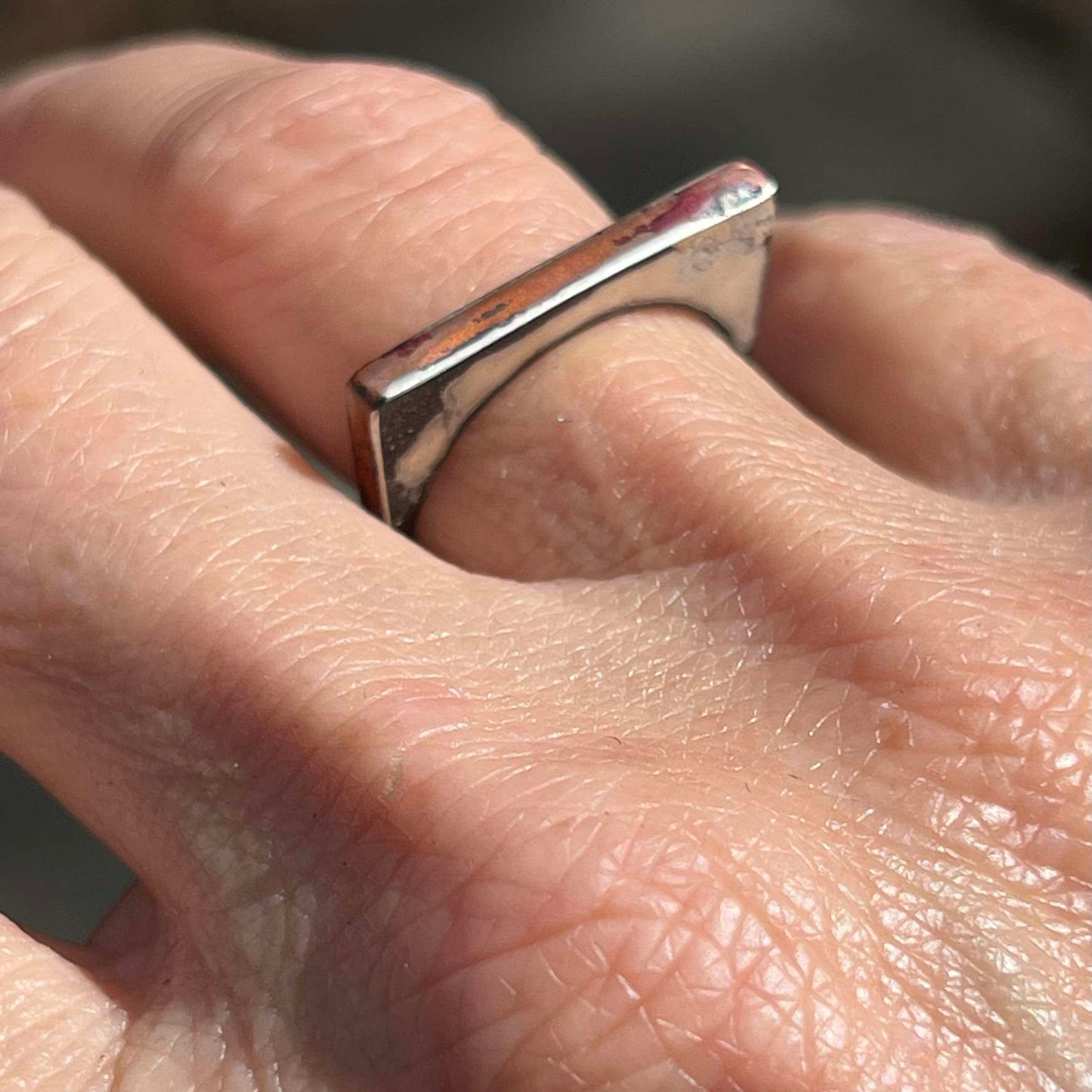 Silver and Copper Geometric Ring