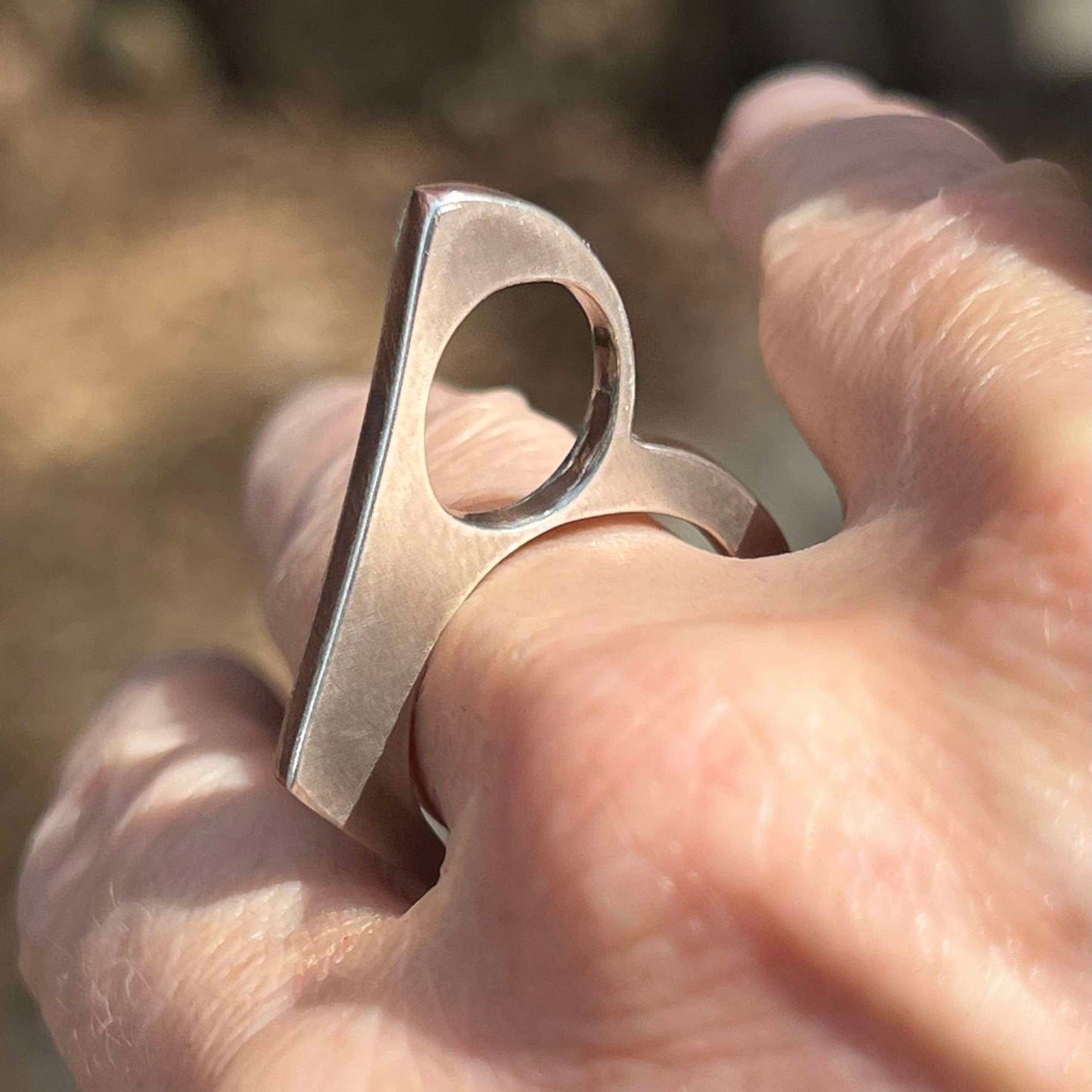 Silver and Copper Geometric Ring 2