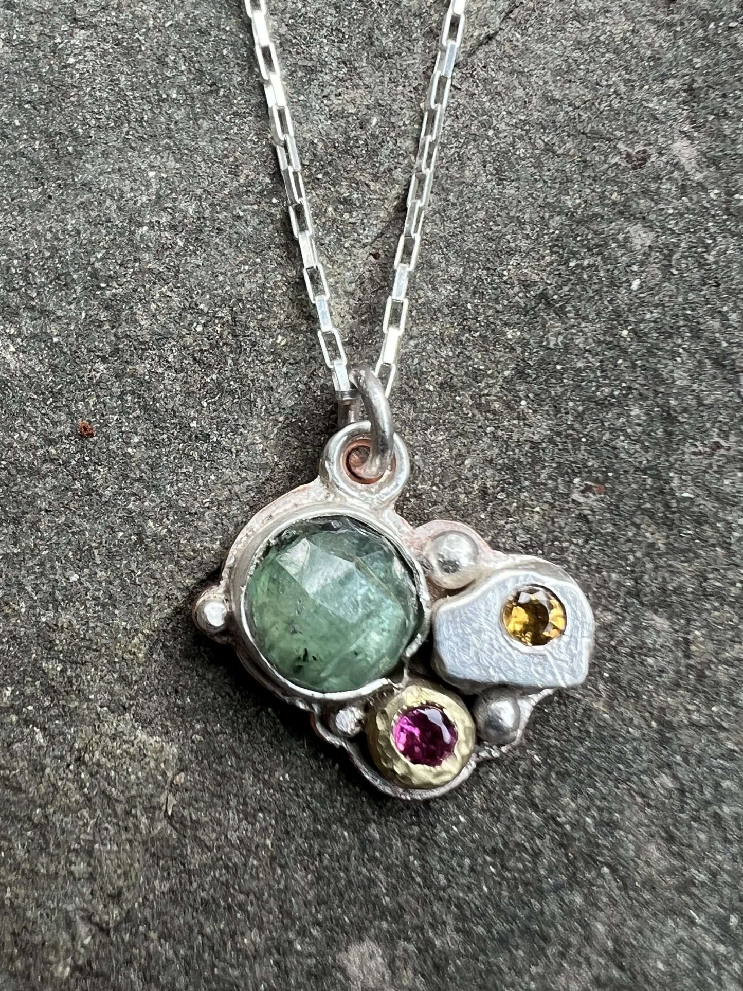 Triple Stone Pendant on Delicate Box Chain