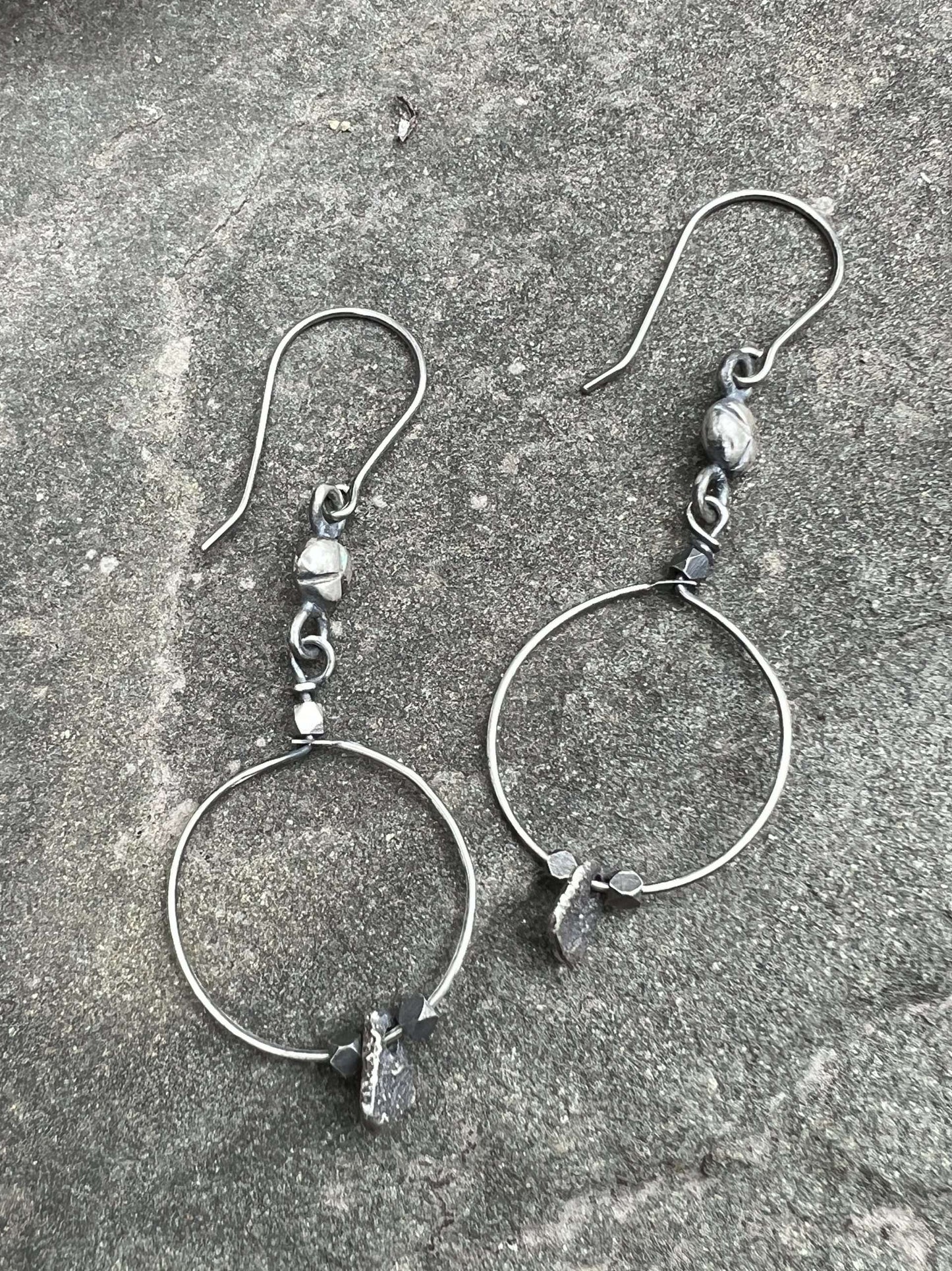 Silver Hoop Dangle Earrings