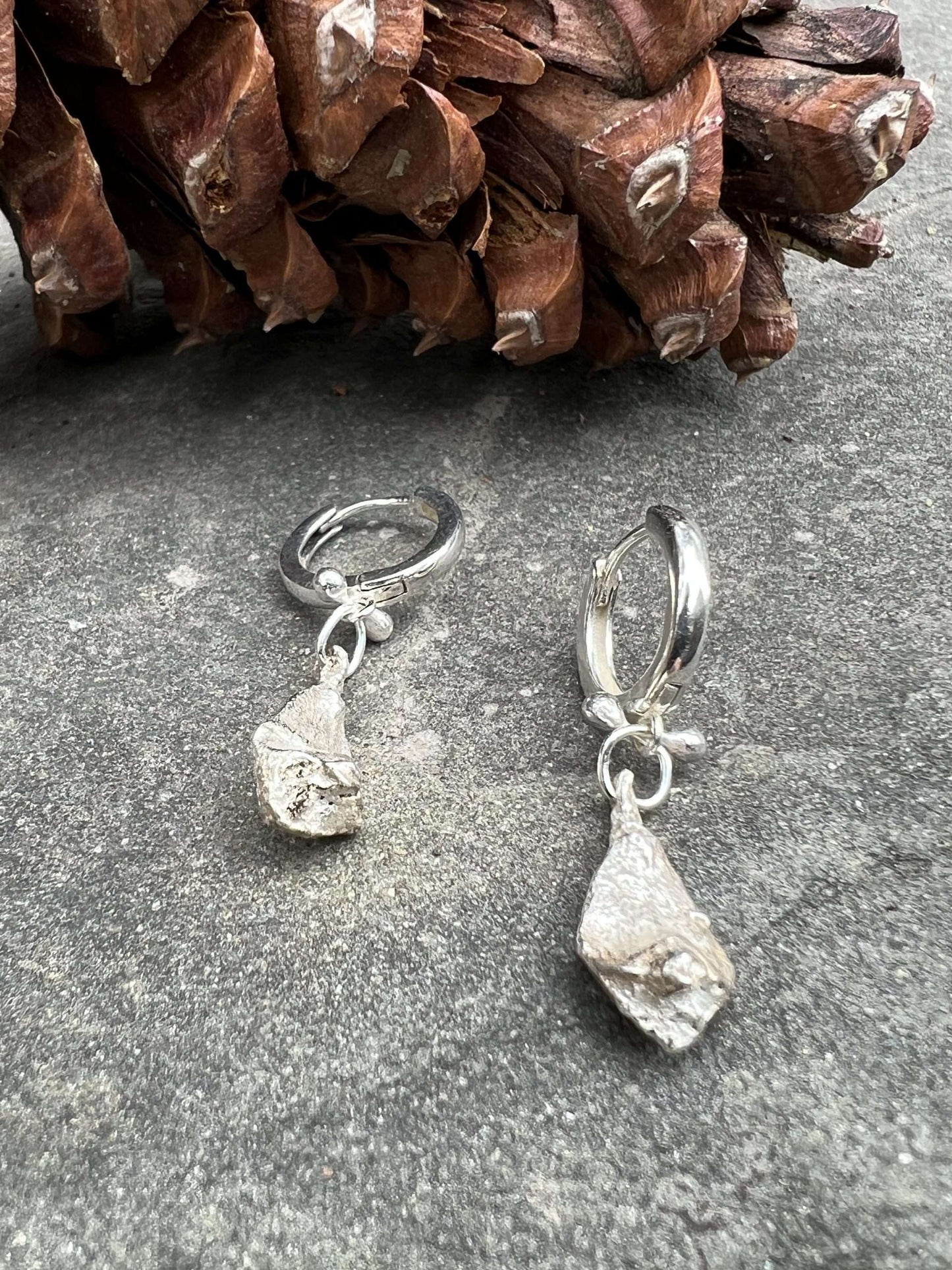 Sand Cast Pine Petal Earrings