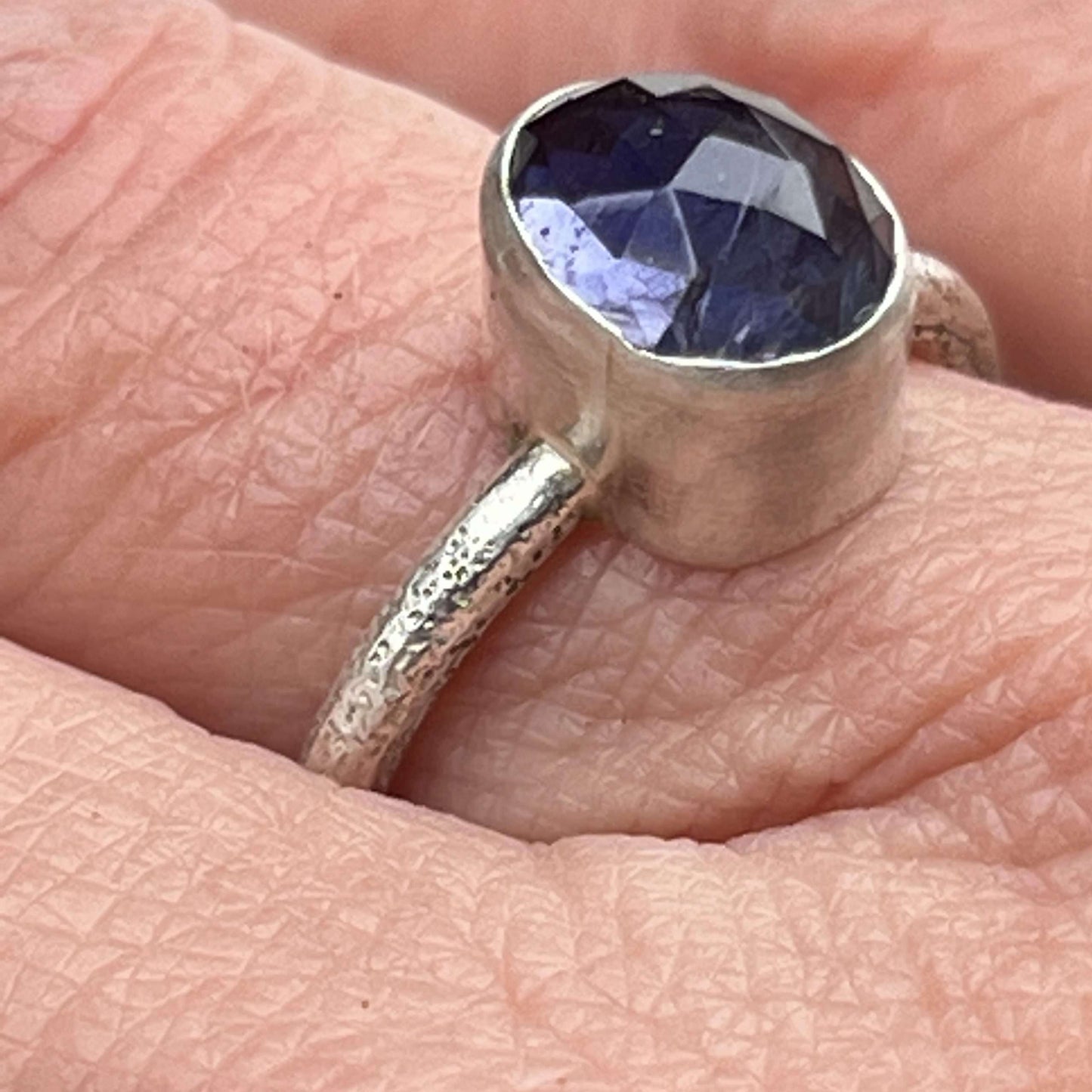 Iolite and Silver Dotted Ring