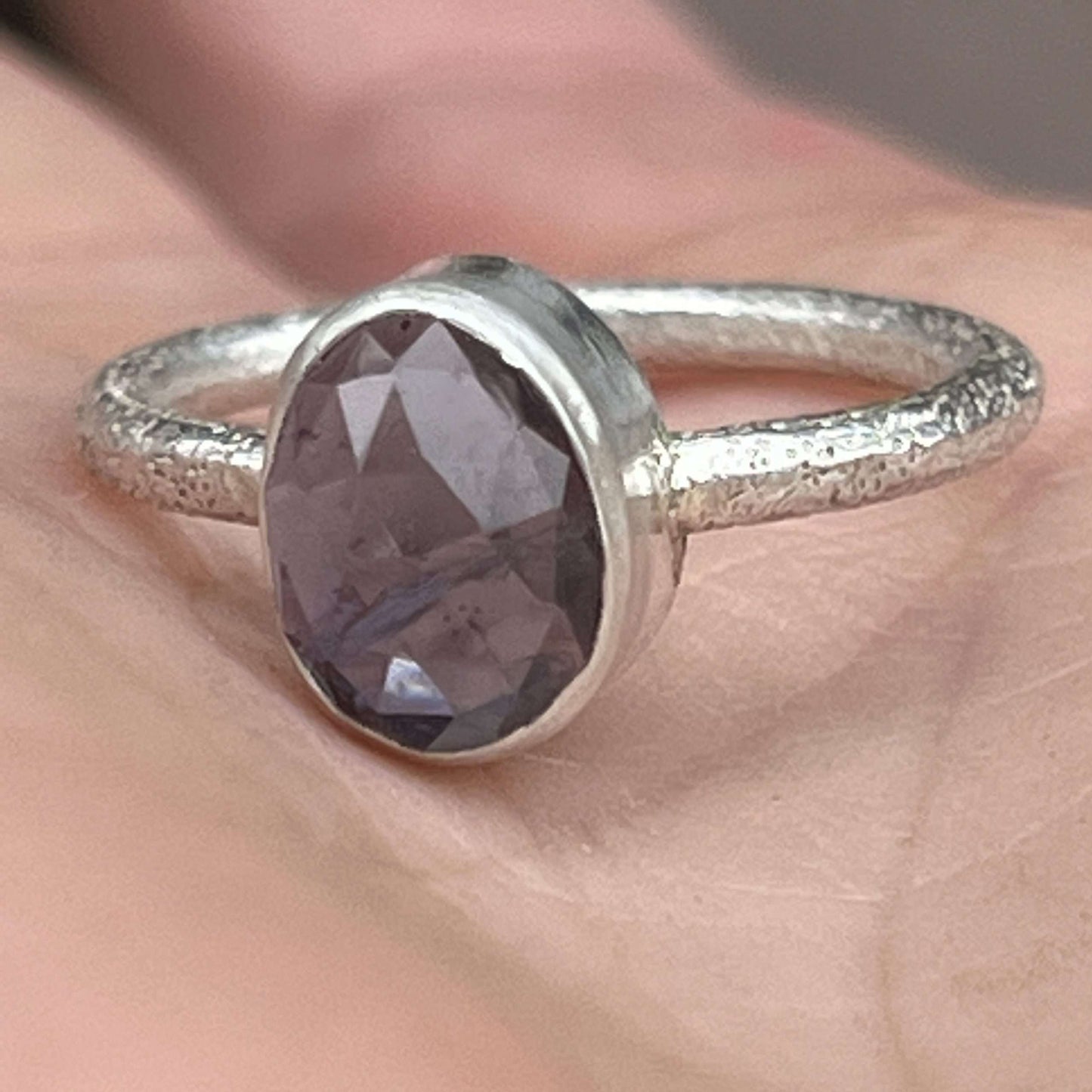 Iolite and Silver Dotted Ring