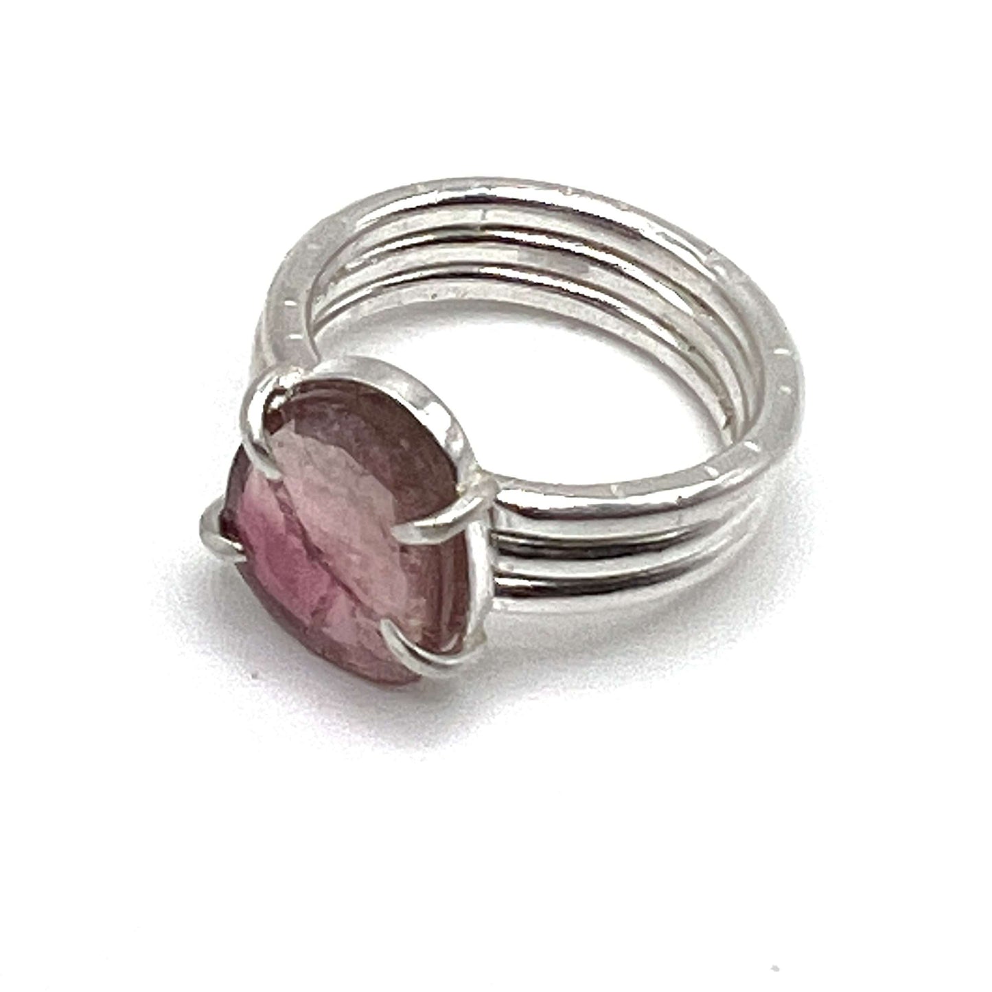 Watermelon Tourmaline Triple Band Ring