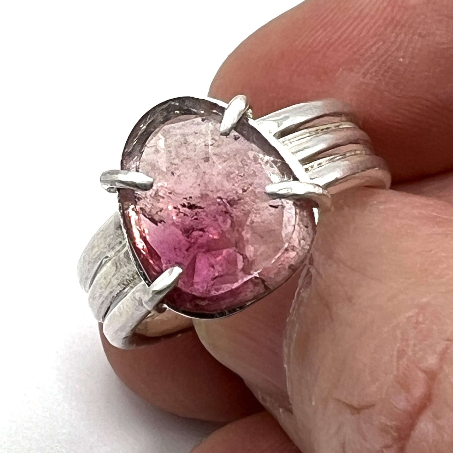 Watermelon Tourmaline Triple Band Ring