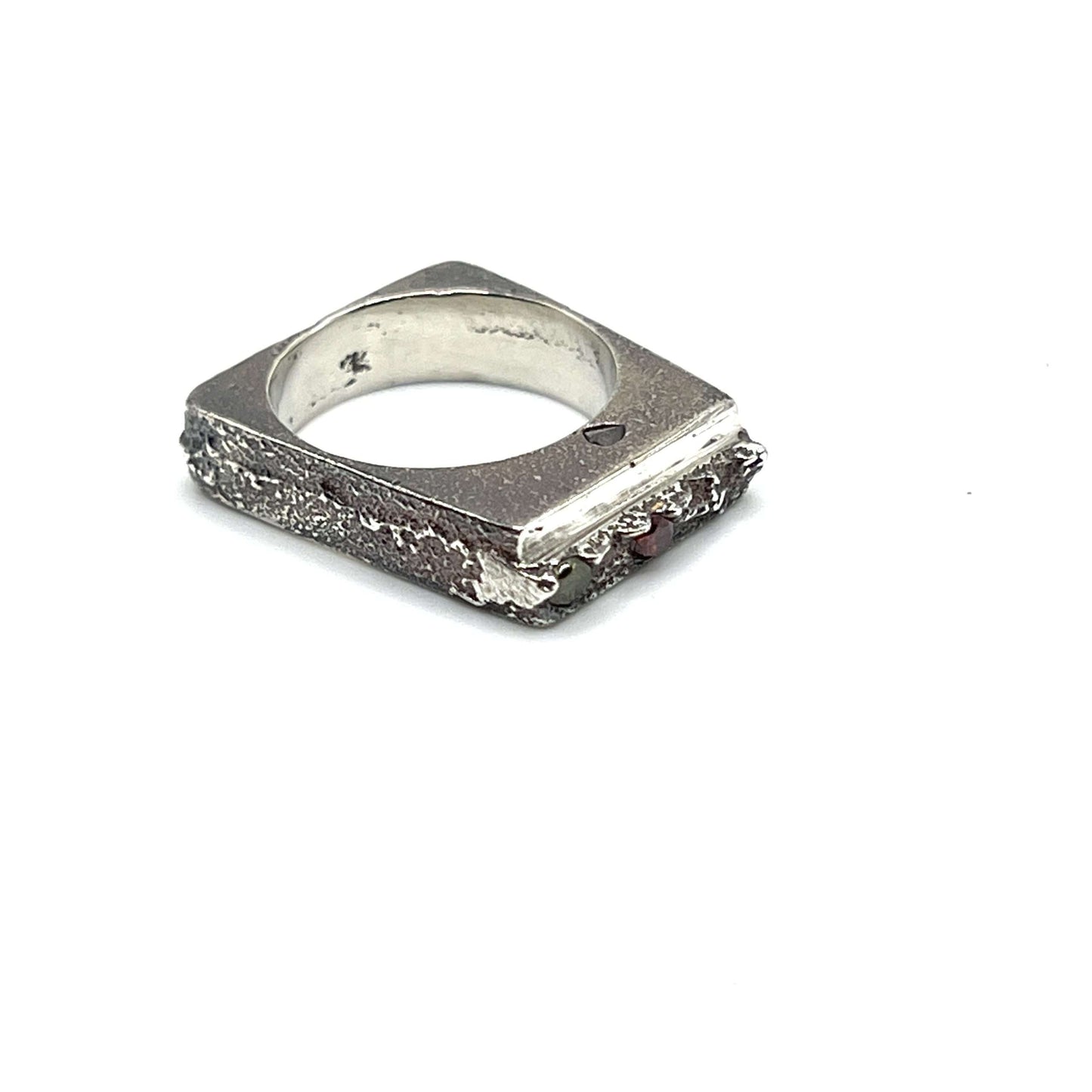 Sandcast Trapezoid Ring with CZ Sparkle