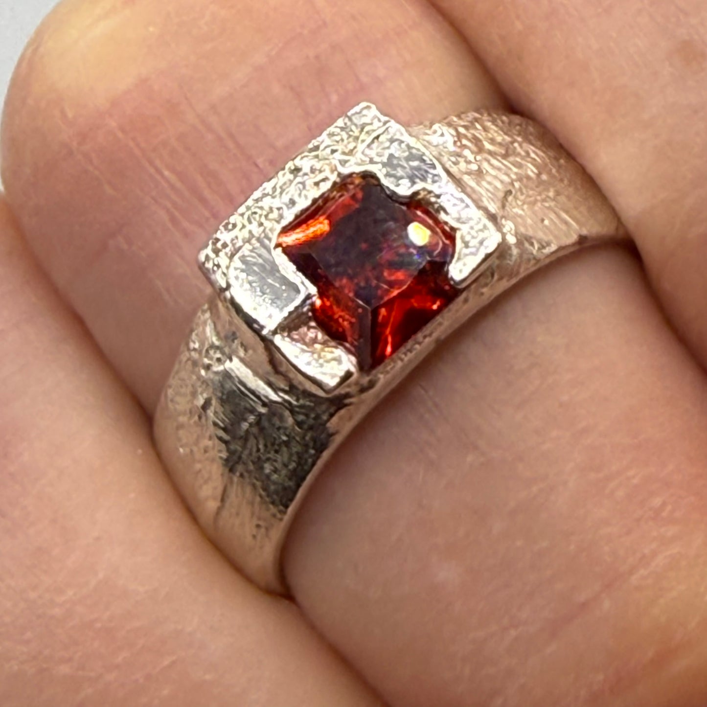 Sand Cast Red Gem Ring