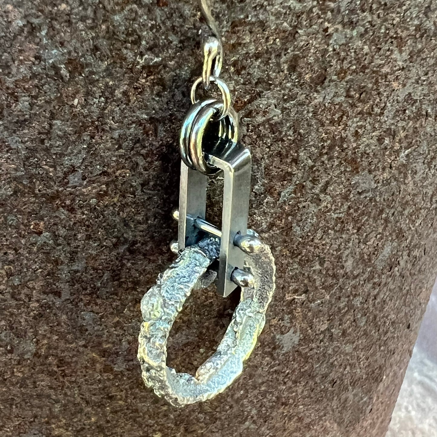 Sandcast Hoop with Raw Diamond Earrings by Amy Royce