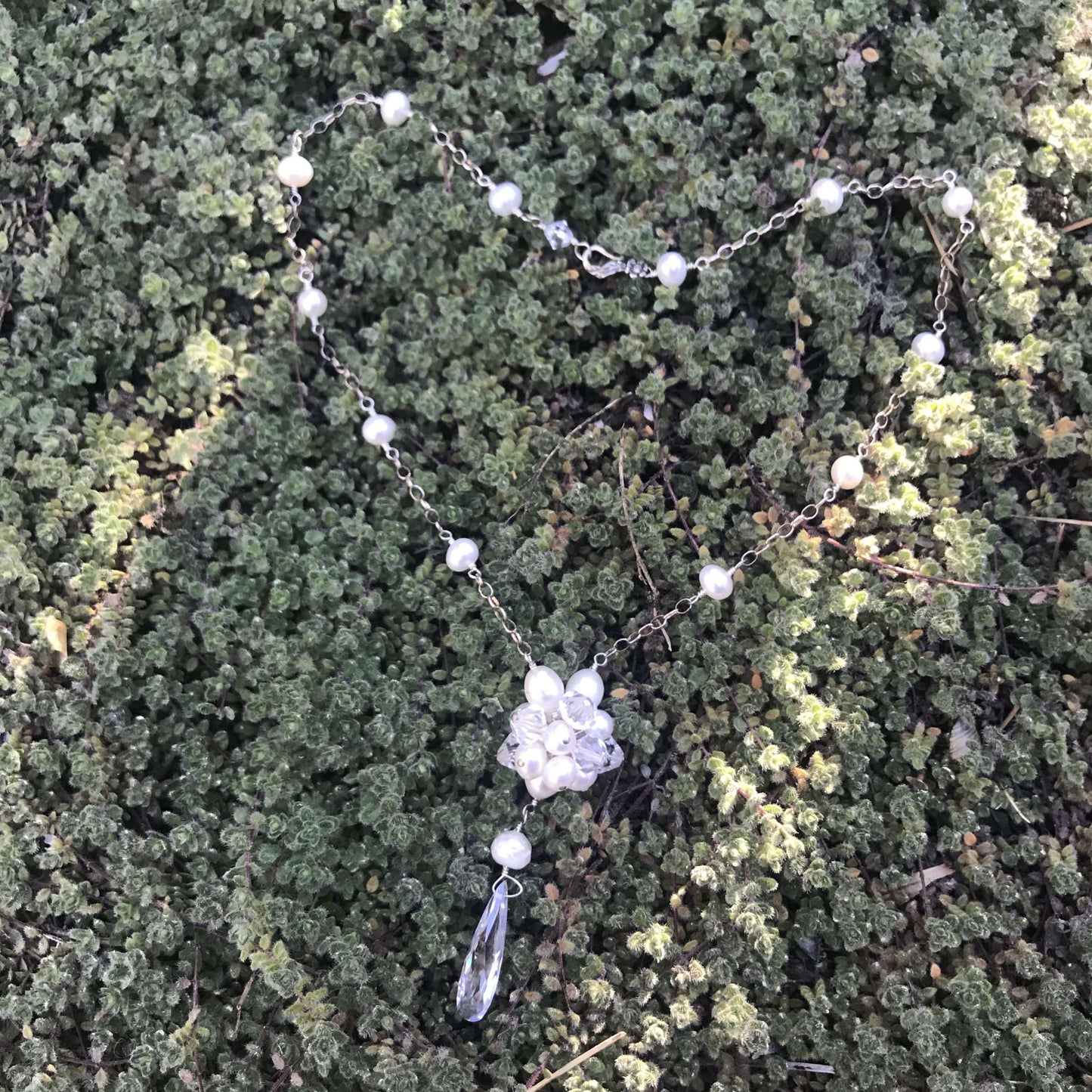 Freshwater Pearl and Crystal Chain Necklace