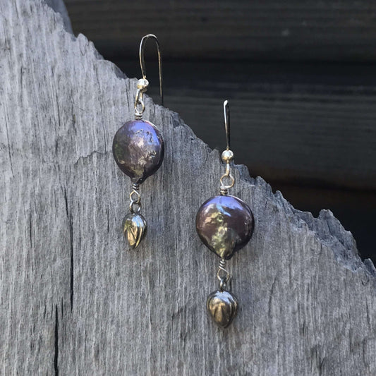Freshwater Pearl and Sterling Leaf earrings