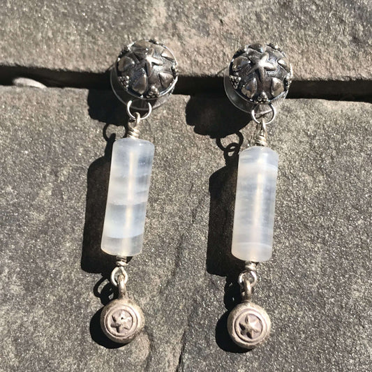 Striped Agate Tubes and Sterling Star Earrings