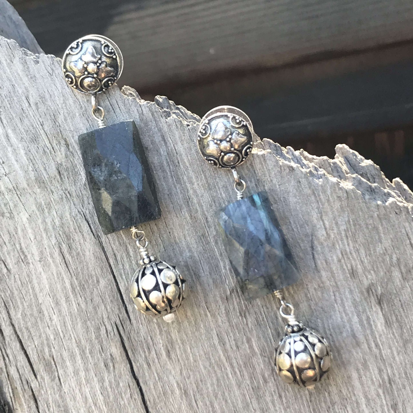 Bali Sphere and Labradorite Earrings
