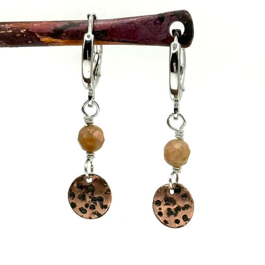 Tiny Copper Disc and Autumn Jasper Earrings