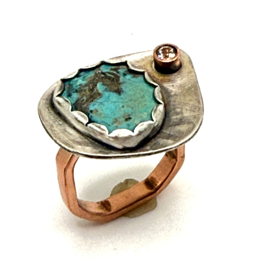 Nevada Papoose Turquoise and Topaz Ring