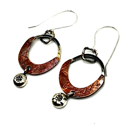 Copper and Silver Round Earrings