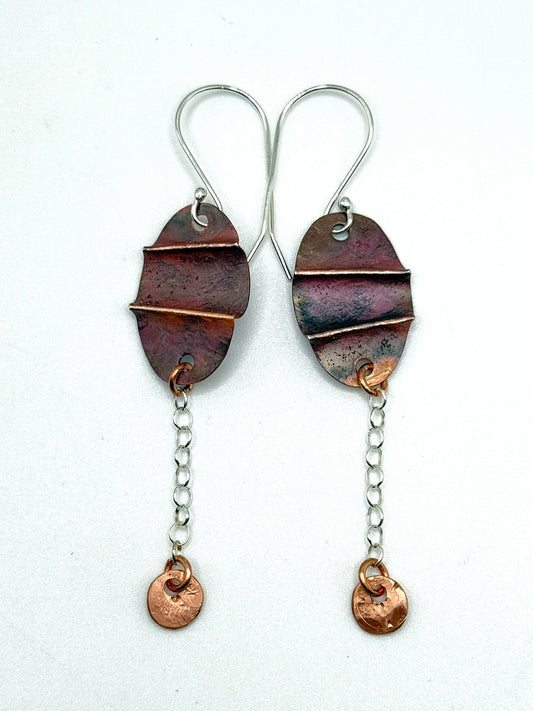 Copper Folded Oval Earrings