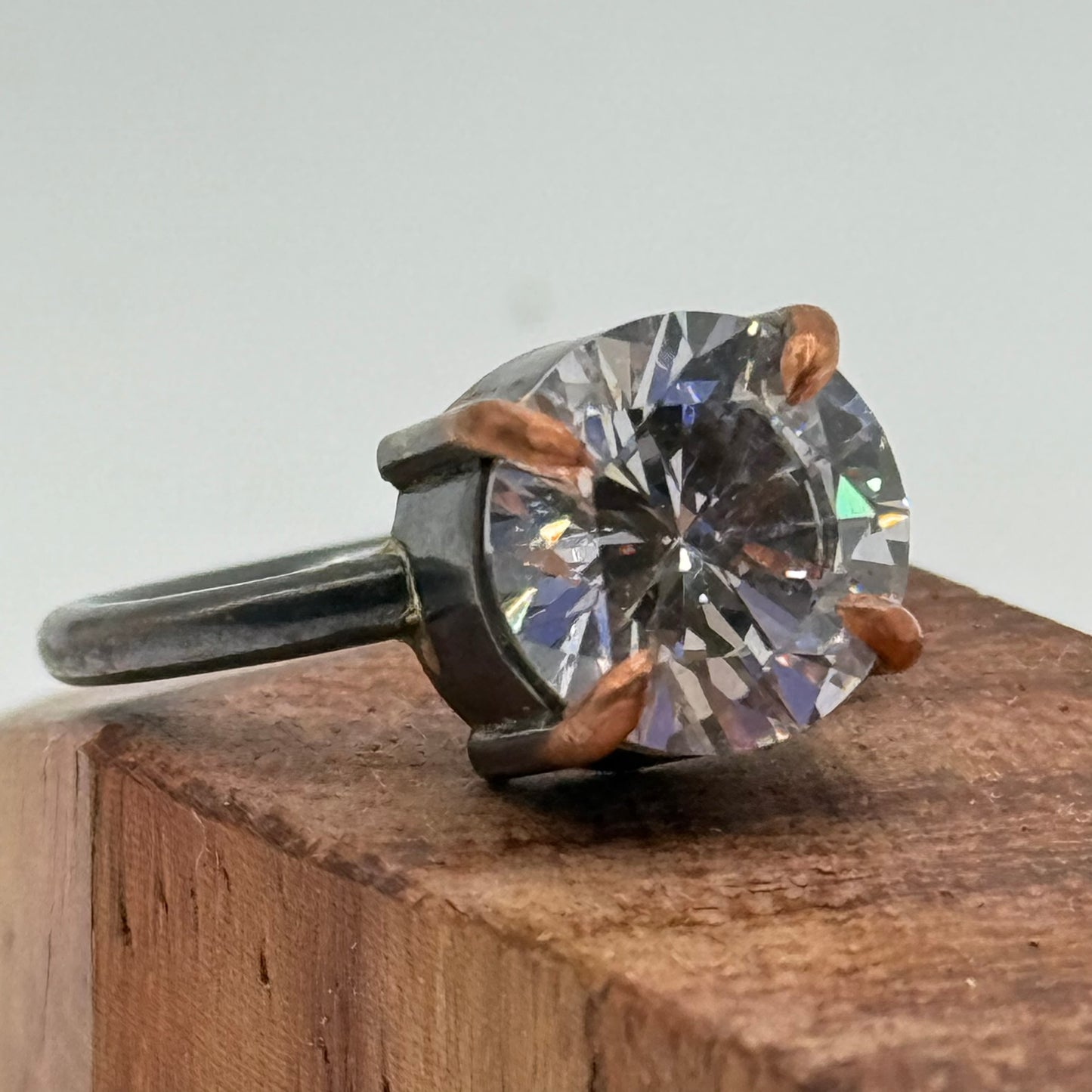 Big CZ Copper Prongset Ring