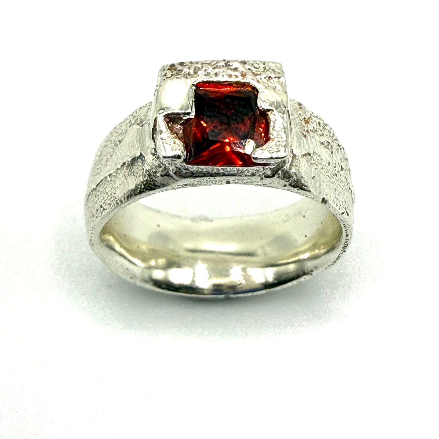 Sand Cast Red Gem Ring