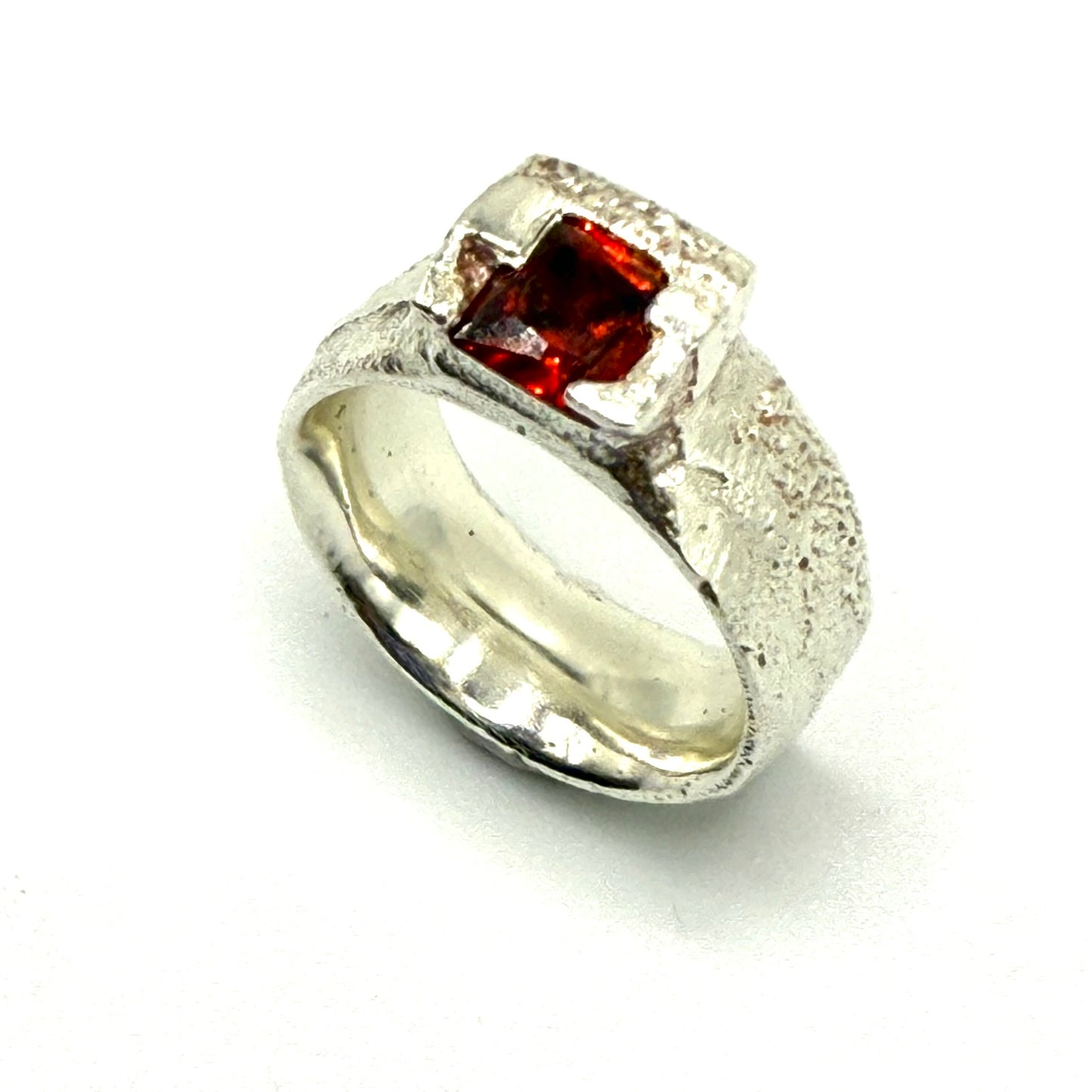Sand Cast Red Gem Ring
