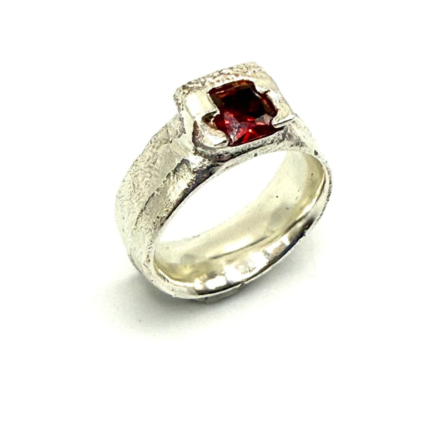 Sand Cast Red Gem Ring