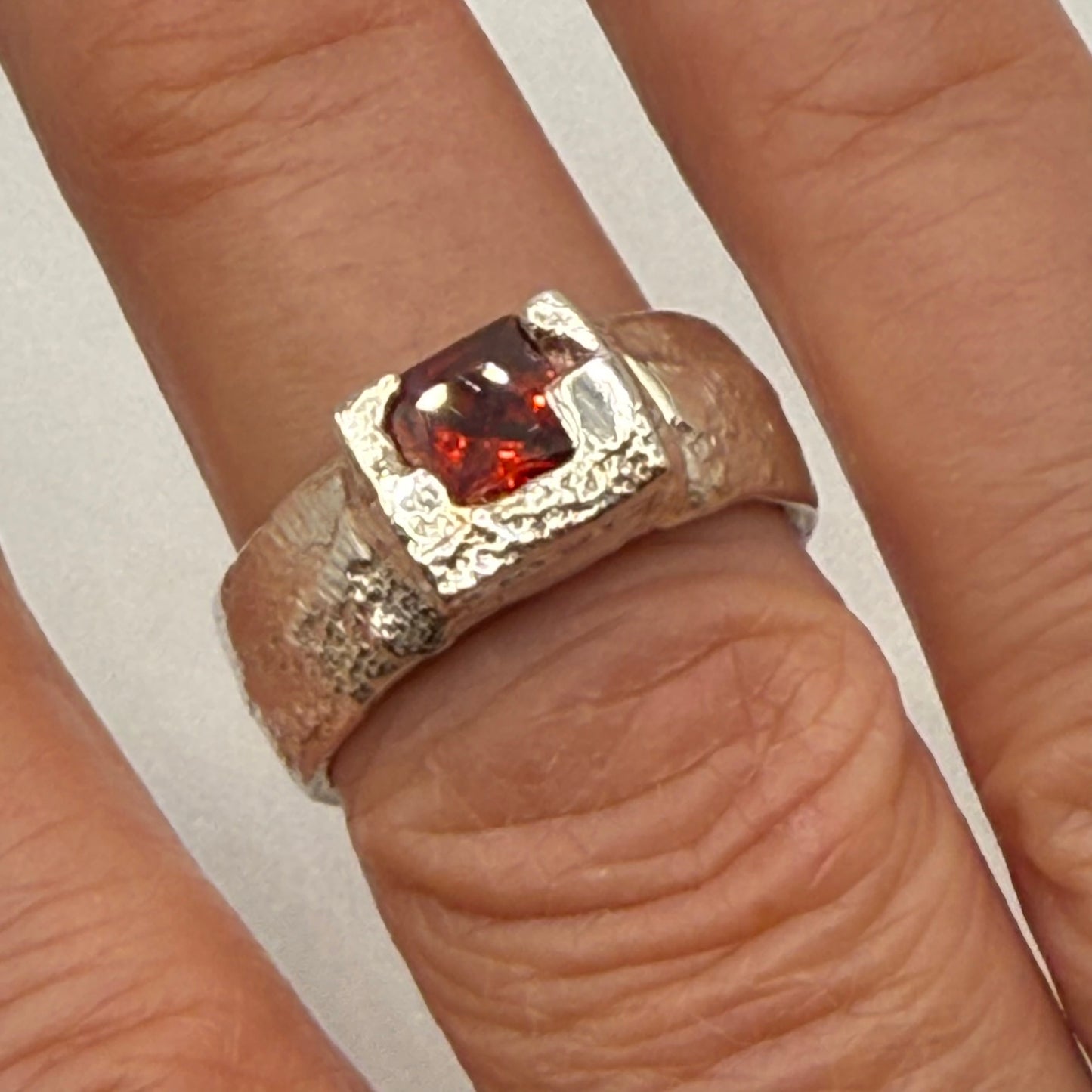 Sand Cast Red Gem Ring