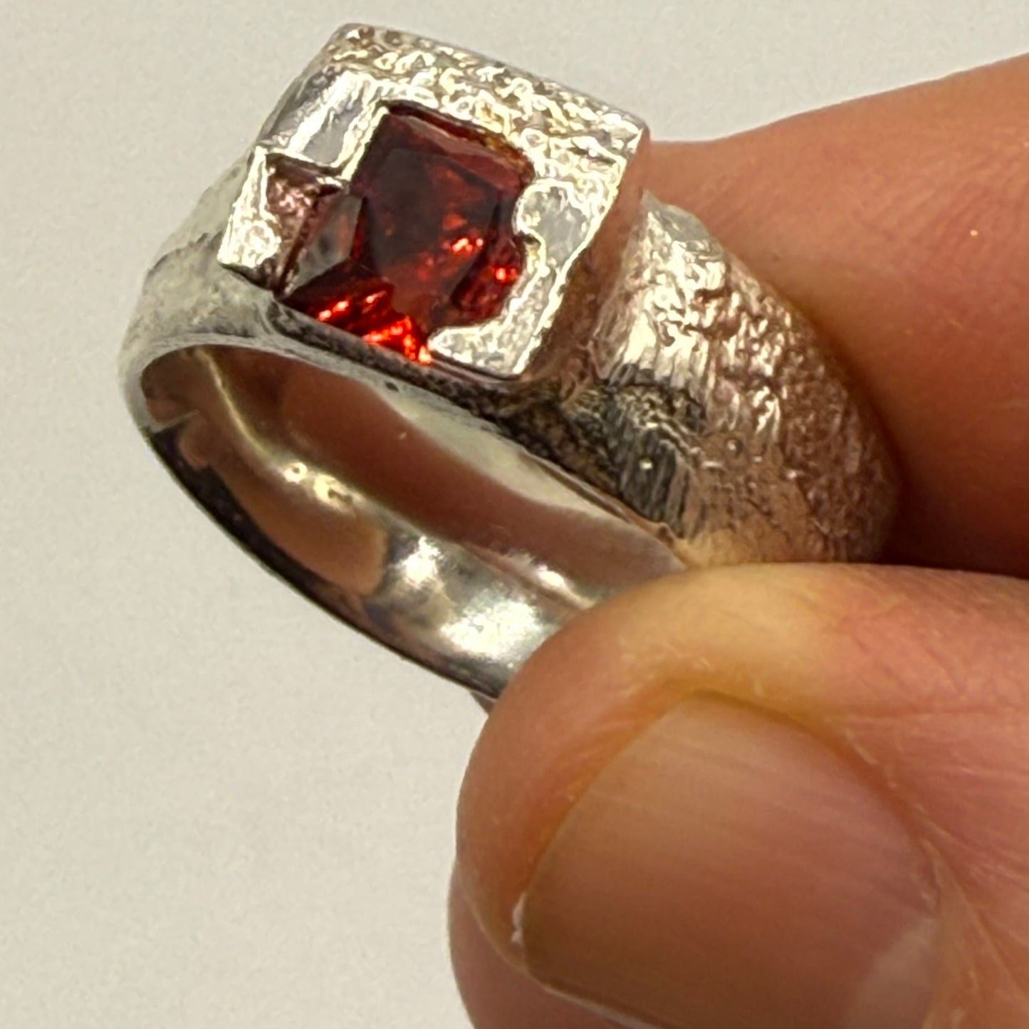 Sand Cast Red Gem Ring