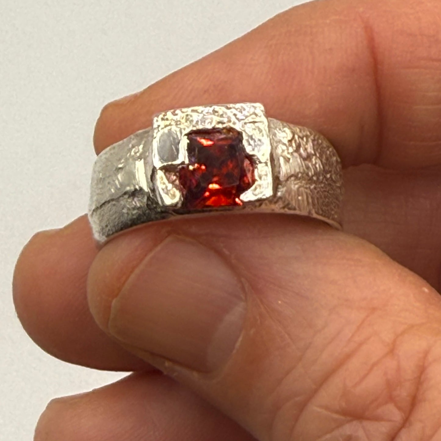 Sand Cast Red Gem Ring
