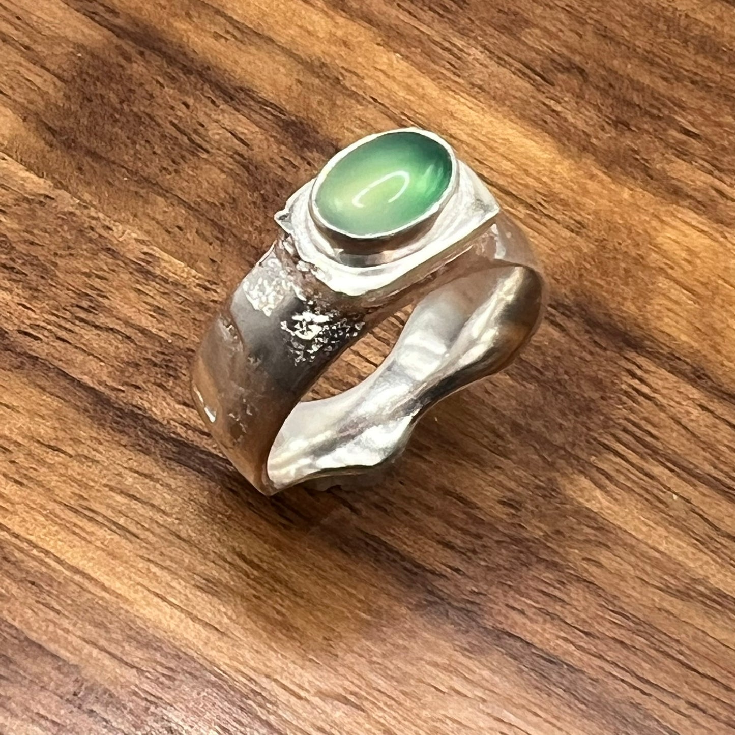 Sandcast Wave Ring with Green Agate