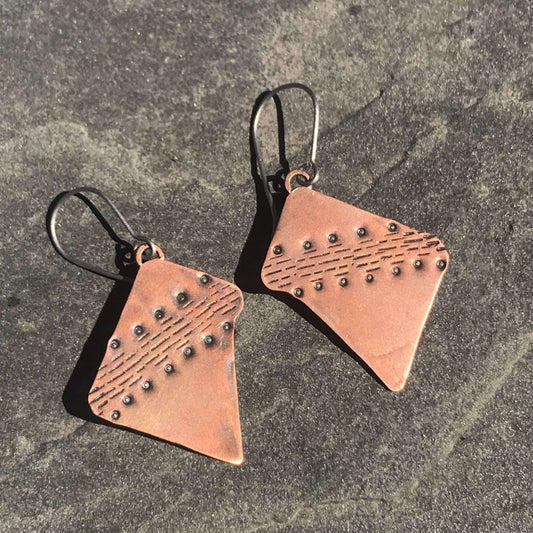 Hammered Copper Pendant Earrings